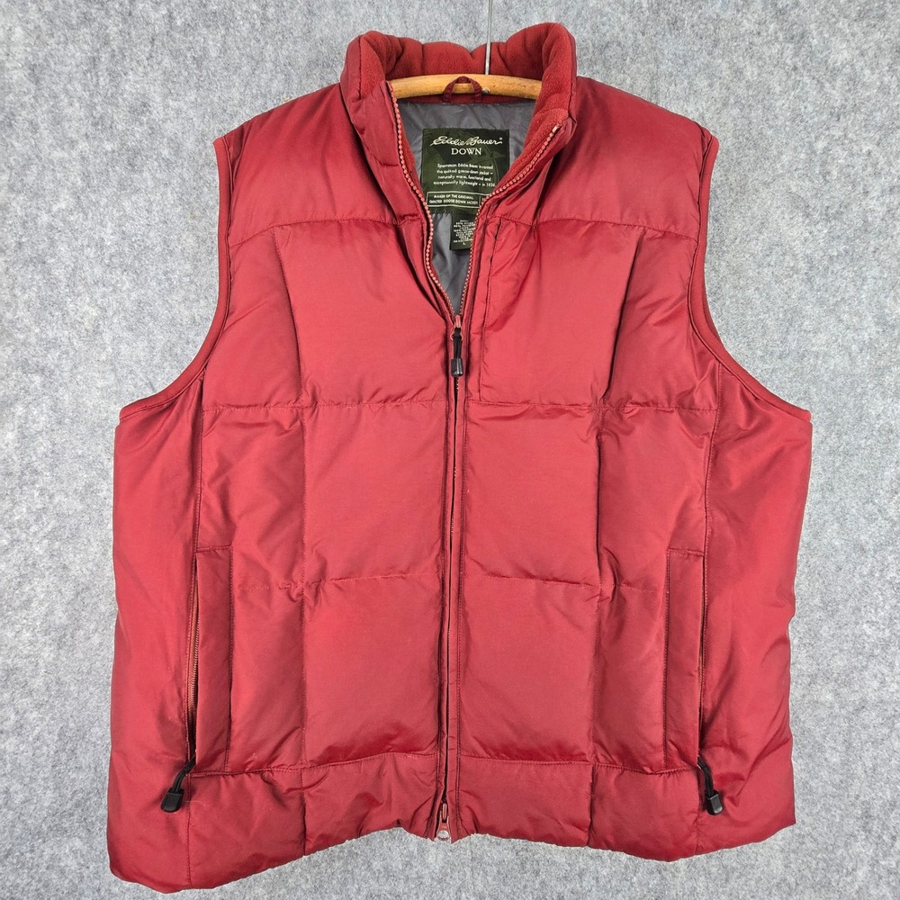 Eddie Bauer Puffer Vest Mens Large Red Regular Fit Goose Down Quilted 2877